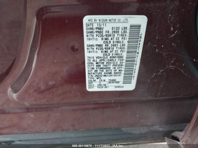 Photo 8 VIN: JN8AZ1MU1CW104161 - NISSAN MURANO 