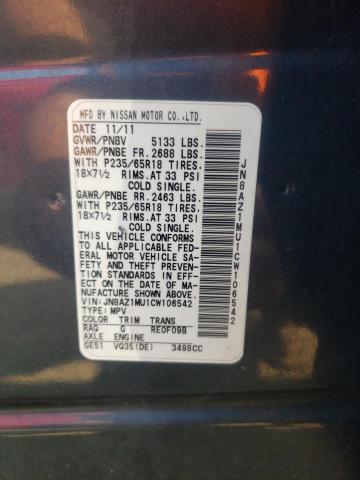 Photo 11 VIN: JN8AZ1MU1CW106542 - NISSAN MURANO 