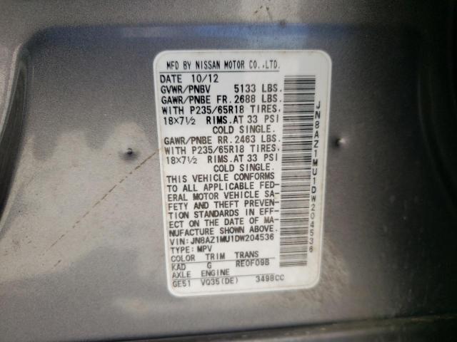 Photo 9 VIN: JN8AZ1MU1DW204536 - NISSAN MURANO S 