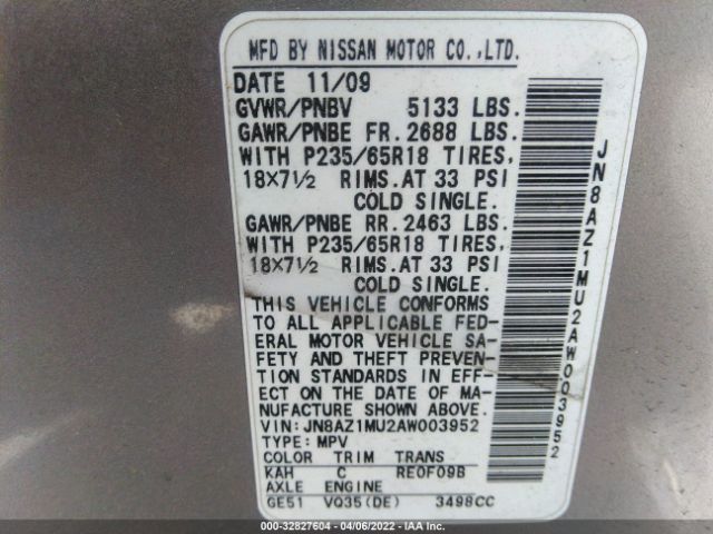 Photo 8 VIN: JN8AZ1MU2AW003952 - NISSAN MURANO 