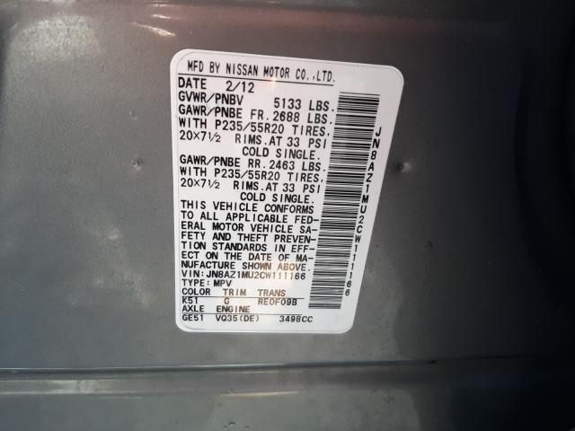 Photo 9 VIN: JN8AZ1MU2CW111166 - NISSAN MURANO S 