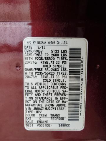 Photo 12 VIN: JN8AZ1MU2CW112821 - NISSAN MURANO S 