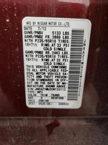 Photo 12 VIN: JN8AZ1MU2CW120112 - NISSAN MURANO 