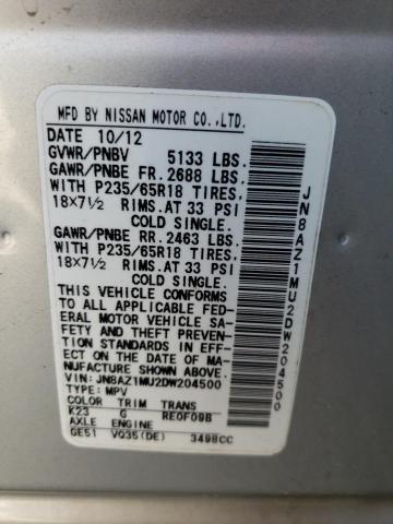 Photo 9 VIN: JN8AZ1MU2DW204500 - NISSAN MURANO S 