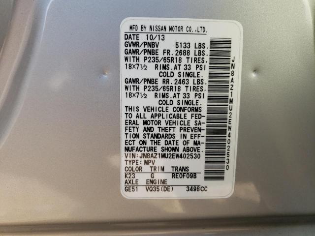 Photo 12 VIN: JN8AZ1MU2EW402530 - NISSAN MURANO S 