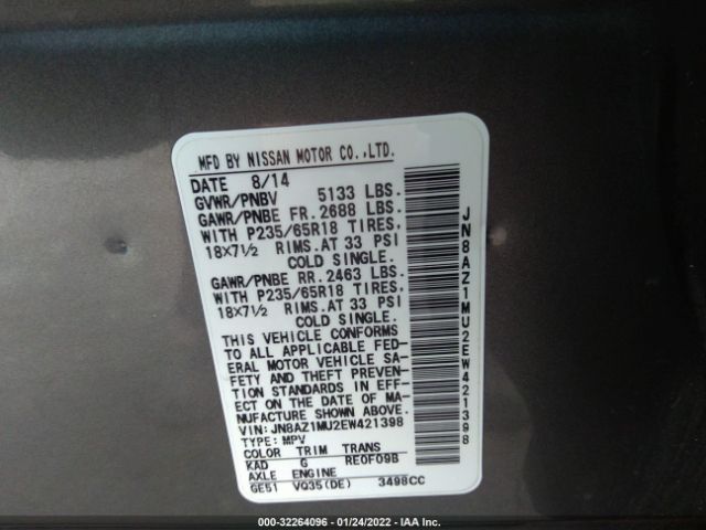 Photo 8 VIN: JN8AZ1MU2EW421398 - NISSAN MURANO 