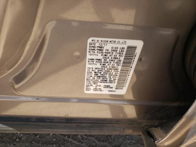 Photo 9 VIN: JN8AZ1MU3CW108616 - NISSAN MURANO S 