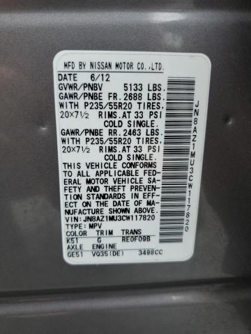 Photo 12 VIN: JN8AZ1MU3CW117820 - NISSAN MURANO S 