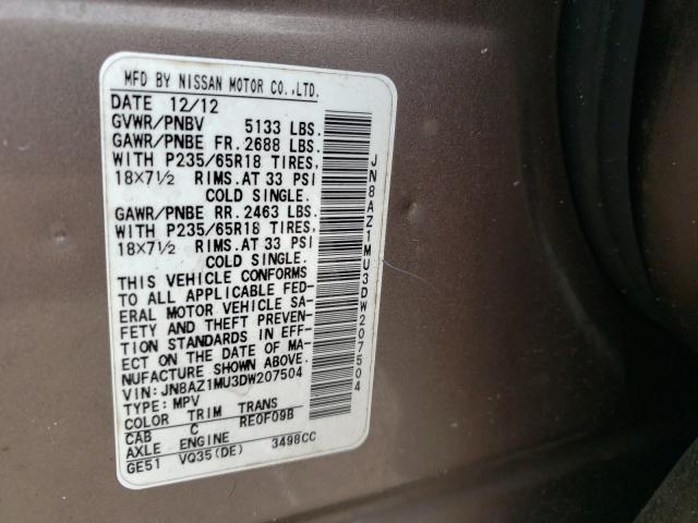 Photo 9 VIN: JN8AZ1MU3DW207504 - NISSAN MURANO S 