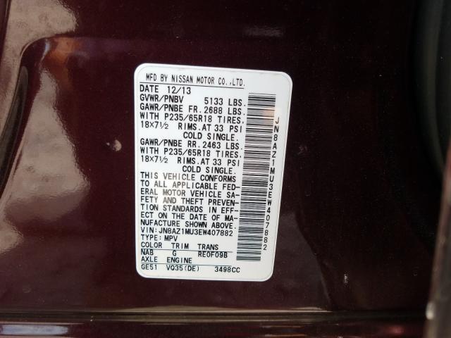 Photo 9 VIN: JN8AZ1MU3EW407882 - NISSAN MURANO S 