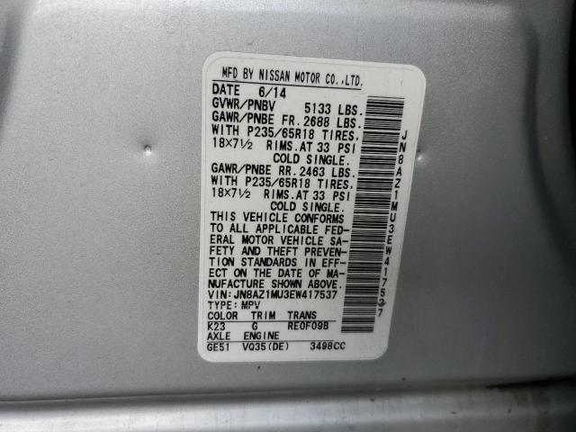 Photo 12 VIN: JN8AZ1MU3EW417537 - NISSAN MURANO 