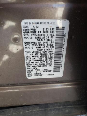 Photo 11 VIN: JN8AZ1MU4CW121147 - NISSAN MURANO S 