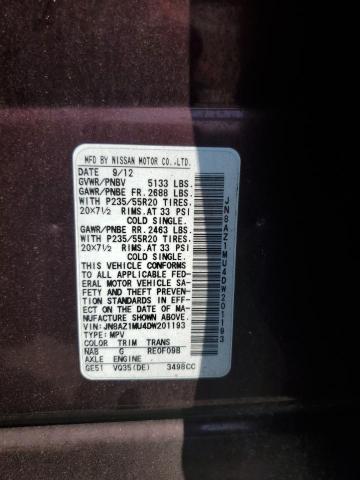 Photo 12 VIN: JN8AZ1MU4DW201193 - NISSAN MURANO S 