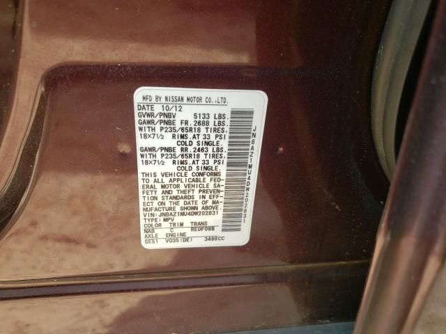 Photo 9 VIN: JN8AZ1MU4DW202831 - NISSAN MURANO S 