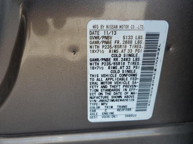 Photo 13 VIN: JN8AZ1MU4EW406109 - NISSAN MURANO S 