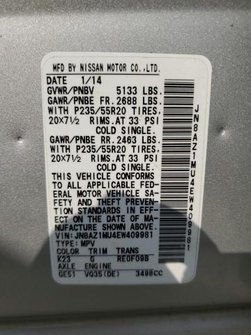 Photo 12 VIN: JN8AZ1MU4EW409981 - NISSAN MURANO 