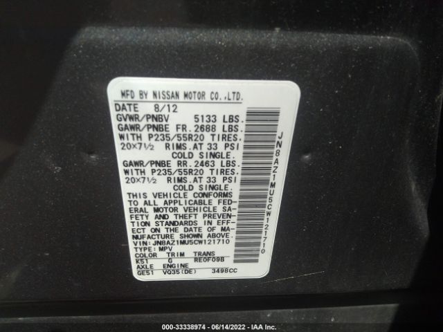 Photo 8 VIN: JN8AZ1MU5CW121710 - NISSAN MURANO 