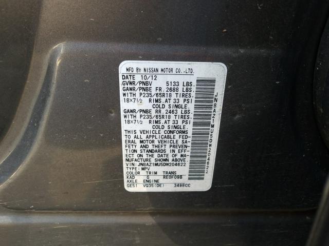 Photo 9 VIN: JN8AZ1MU5DW204622 - NISSAN MURANO S 