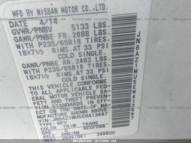 Photo 8 VIN: JN8AZ1MU5EW413697 - NISSAN MURANO 