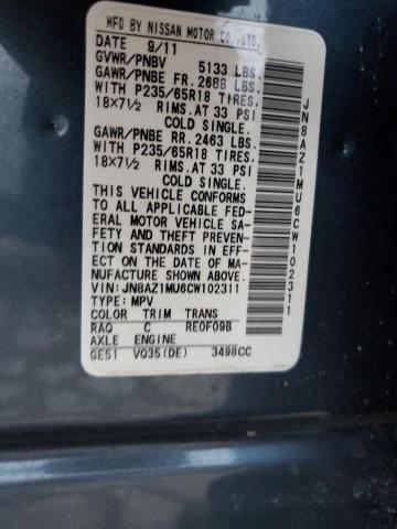 Photo 12 VIN: JN8AZ1MU6CW102311 - NISSAN MURANO S 