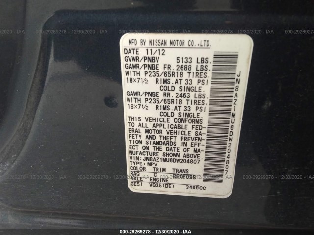 Photo 8 VIN: JN8AZ1MU6DW204807 - NISSAN MURANO 