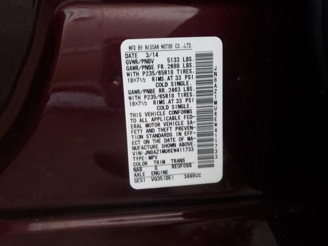 Photo 9 VIN: JN8AZ1MU6EW411733 - NISSAN MURANO S 