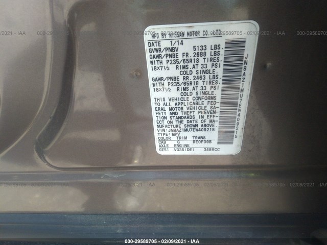 Photo 8 VIN: JN8AZ1MU7EW409215 - NISSAN MURANO 