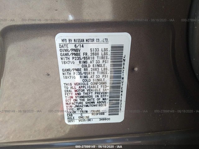 Photo 8 VIN: JN8AZ1MU7EW418335 - NISSAN MURANO 