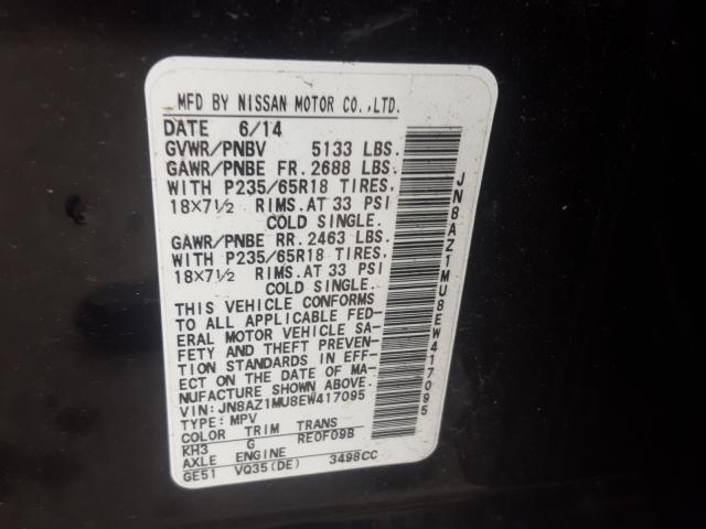 Photo 9 VIN: JN8AZ1MU8EW417095 - NISSAN MURANO S 