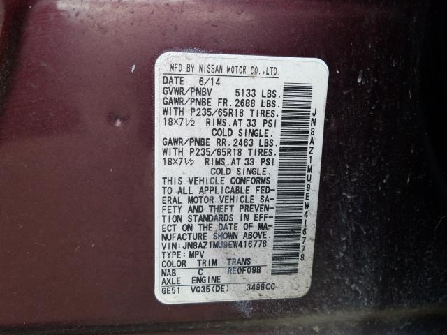 Photo 9 VIN: JN8AZ1MU9EW416778 - NISSAN MURANO S 