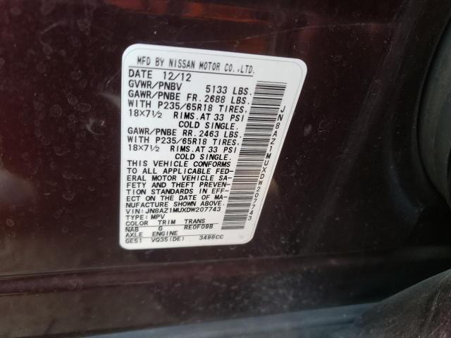 Photo 12 VIN: JN8AZ1MUXDW207743 - NISSAN MURANO 