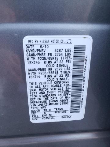 Photo 9 VIN: JN8AZ1MW0AW134508 - NISSAN MURANO S 