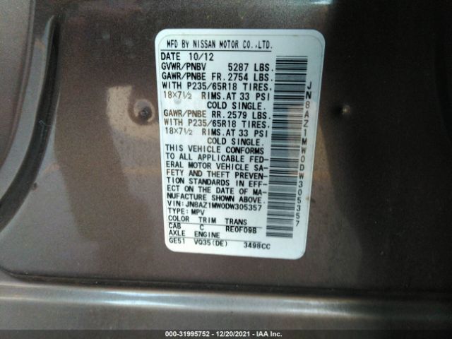 Photo 8 VIN: JN8AZ1MW0DW305357 - NISSAN MURANO 