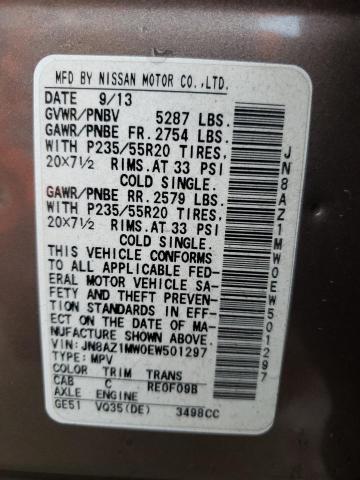 Photo 9 VIN: JN8AZ1MW0EW501297 - NISSAN MURANO S 