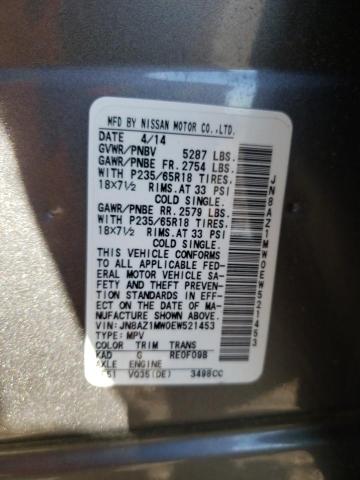 Photo 9 VIN: JN8AZ1MW0EW521453 - NISSAN MURANO S 