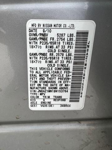 Photo 9 VIN: JN8AZ1MW1BW153764 - NISSAN MURANO S 