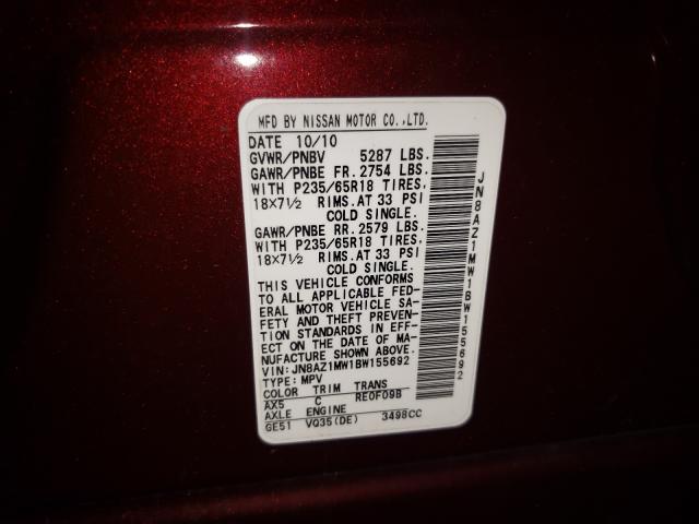 Photo 9 VIN: JN8AZ1MW1BW155692 - NISSAN MURANO S 