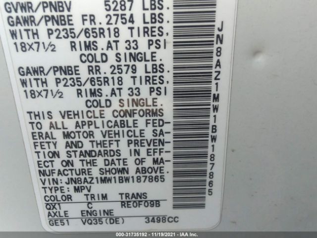 Photo 8 VIN: JN8AZ1MW1BW187865 - NISSAN MURANO 