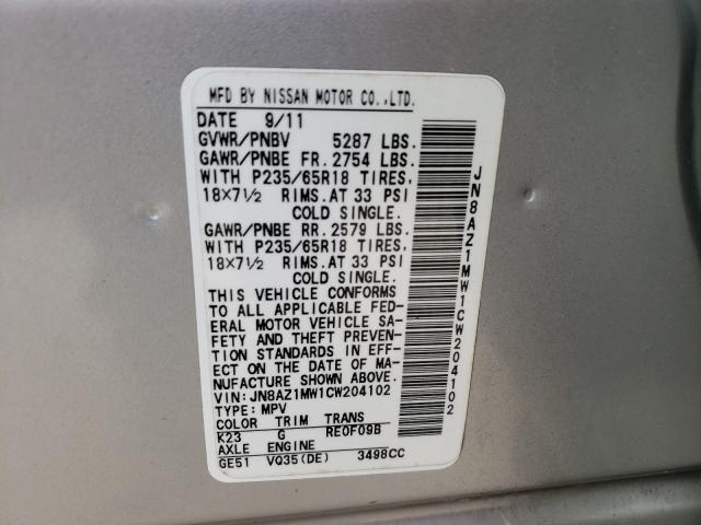 Photo 9 VIN: JN8AZ1MW1CW204102 - NISSAN MURANO S 