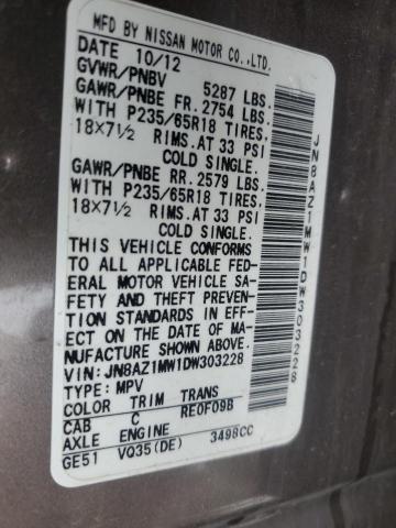 Photo 12 VIN: JN8AZ1MW1DW303228 - NISSAN MURANO S 