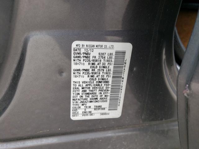 Photo 9 VIN: JN8AZ1MW1DW310566 - NISSAN MURANO S 