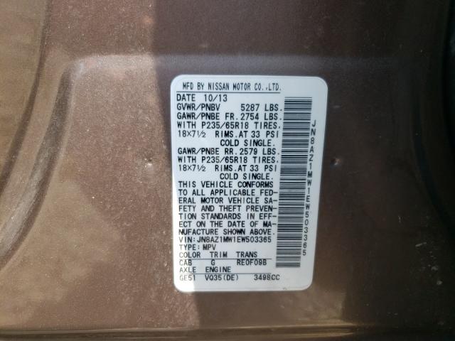 Photo 9 VIN: JN8AZ1MW1EW503365 - NISSAN MURANO S 