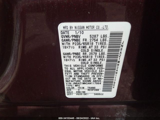 Photo 8 VIN: JN8AZ1MW2AW117984 - NISSAN MURANO 