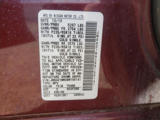 Photo 9 VIN: JN8AZ1MW2BW156141 - NISSAN MURANO S 