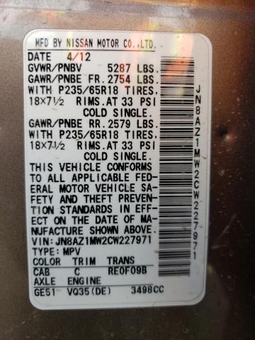 Photo 12 VIN: JN8AZ1MW2CW227971 - NISSAN MURANO 