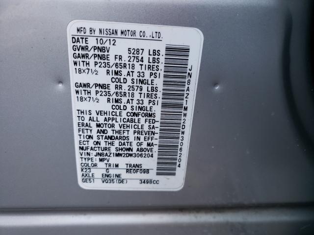 Photo 9 VIN: JN8AZ1MW2DW306204 - NISSAN MURANO S 