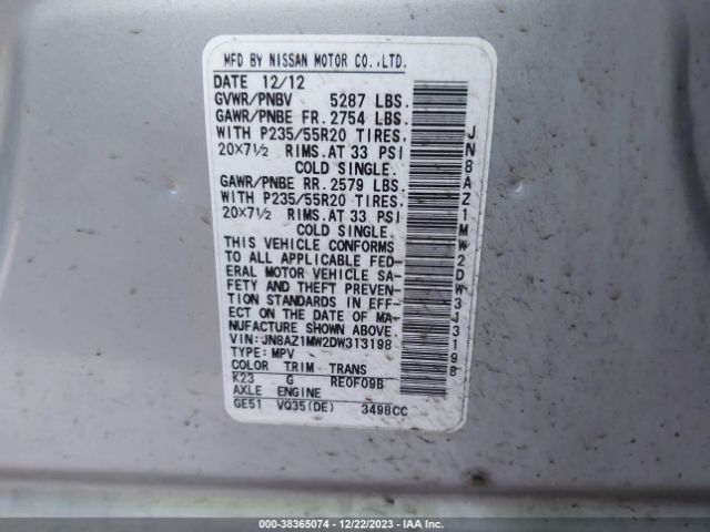 Photo 8 VIN: JN8AZ1MW2DW313198 - NISSAN MURANO 