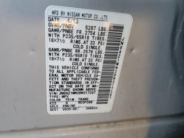 Photo 12 VIN: JN8AZ1MW2DW317297 - NISSAN MURANO S 