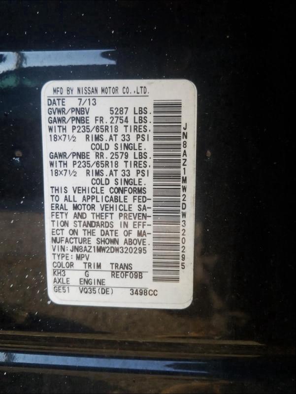 Photo 9 VIN: JN8AZ1MW2DW320295 - NISSAN MURANO 