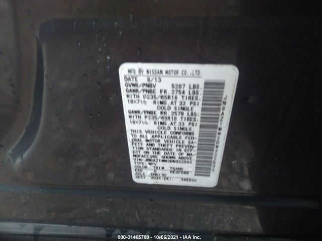 Photo 8 VIN: JN8AZ1MW2DW322502 - NISSAN MURANO 